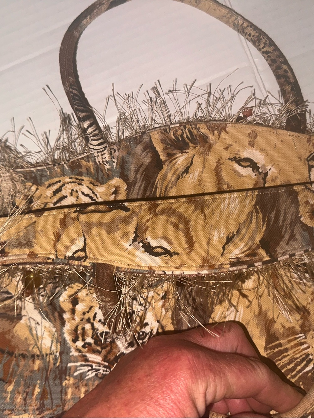 Vtg 1970s Margaret Smith Gardiner Maine Safari Wildlife  Handbag Lion Tiger